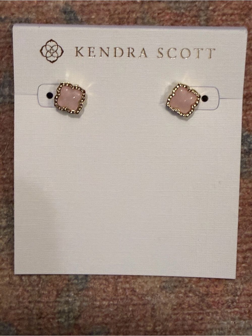 Brand New Kendra Scott Mallory in Gold Rose Quartz Stud Earrings - Picture 6 of 7